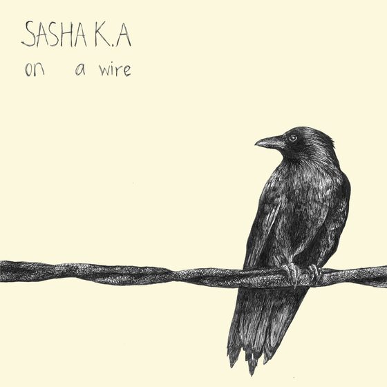 On A Wire EP cover: a pen drawing of a crow perched on a twisted wire
